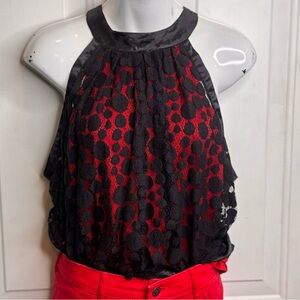 Nicole Black and Red Lace Halter Blouse